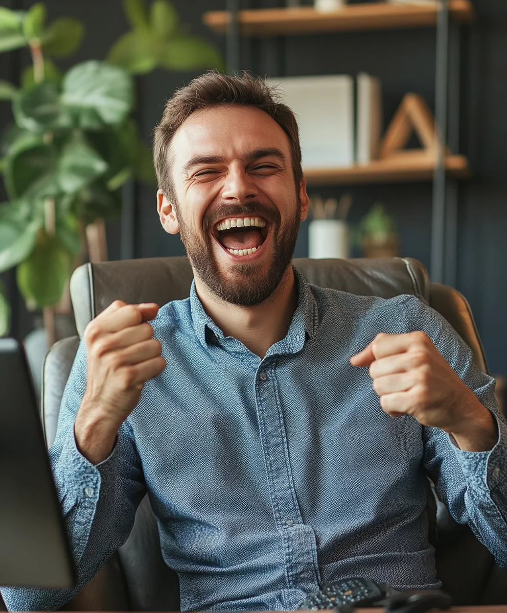 Happy customer reviewing loan terms